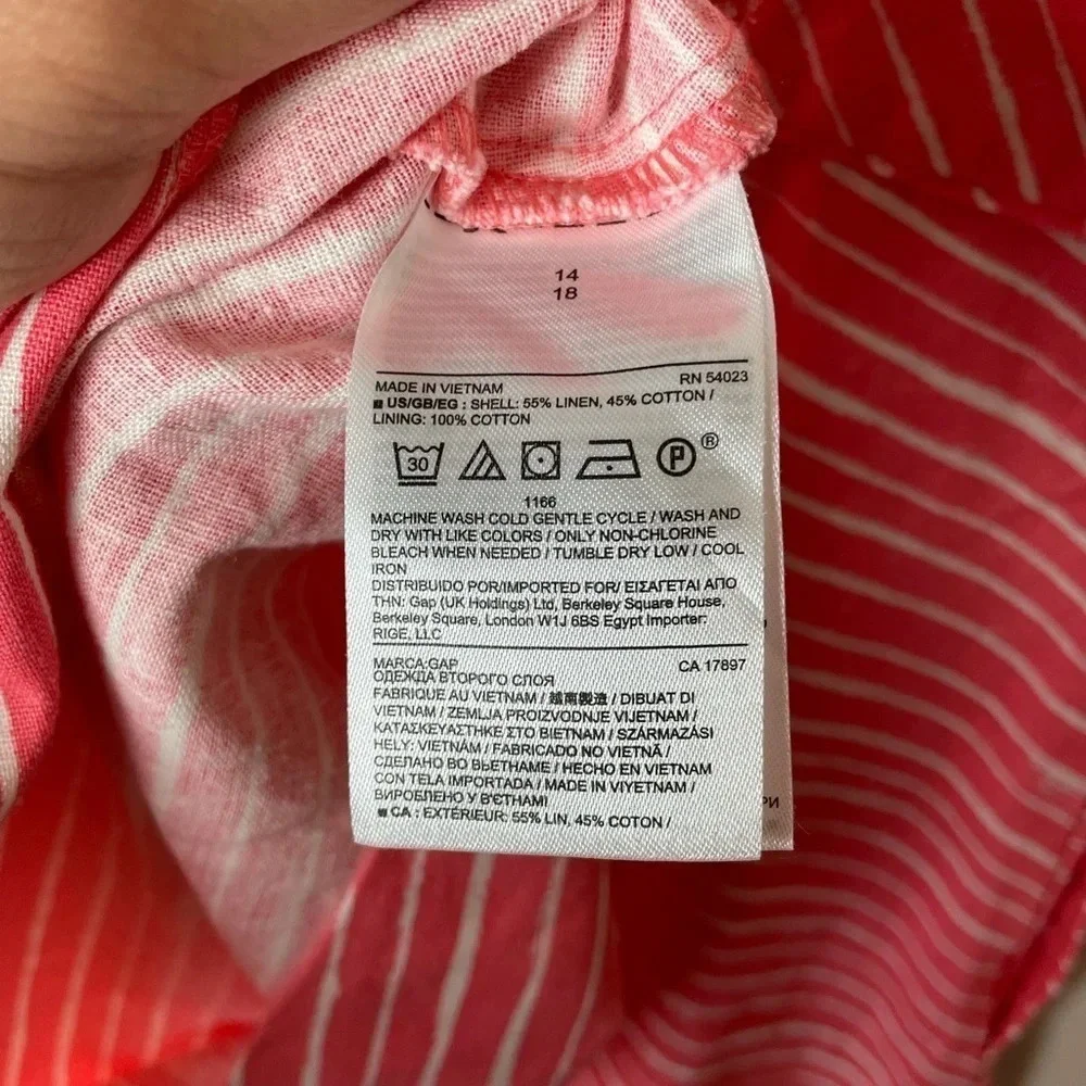 GAP | Pink & White Striped Linen Cotton Blend Pleated Sleeveless Dress Size 14 - Picture 5 of 8